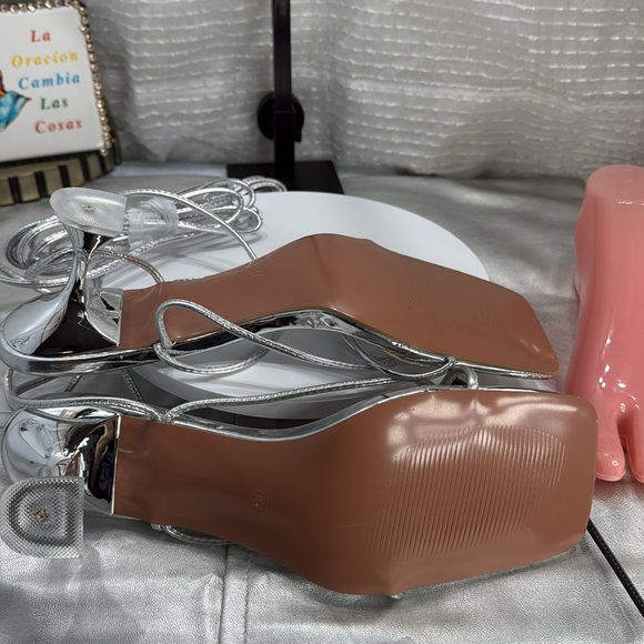 (H5) Zzheels Women's Square Toe Chunky Heel Lace-Up Strappy, Dift./Sizes Silver - Picture 8 of 13